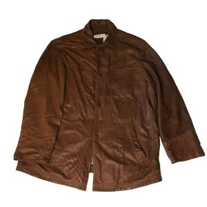 VTG Milestone Goatskin Leather Jacket Brown Button Front Long Sleeve Pockets